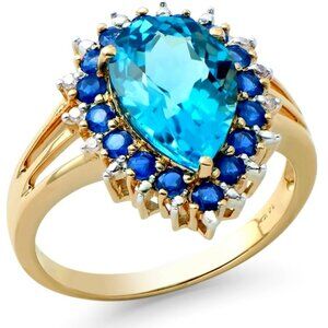 Certified Natural Topaz Sapphire Diamond 14K Gold Ring